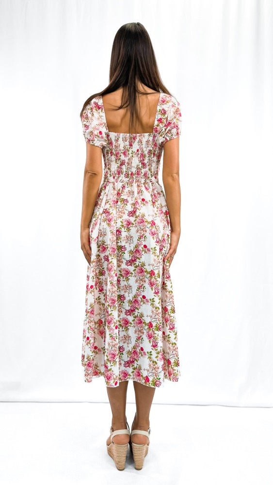 Rose Ribbon Tie Long Dress