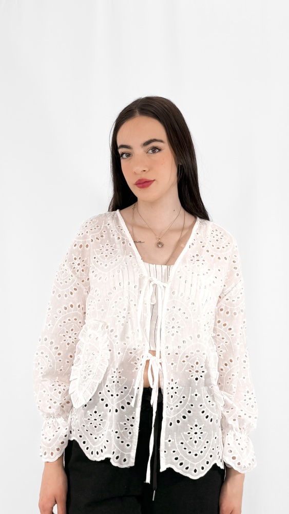 Sangallo Open Work Ribbon-Tie Chemise