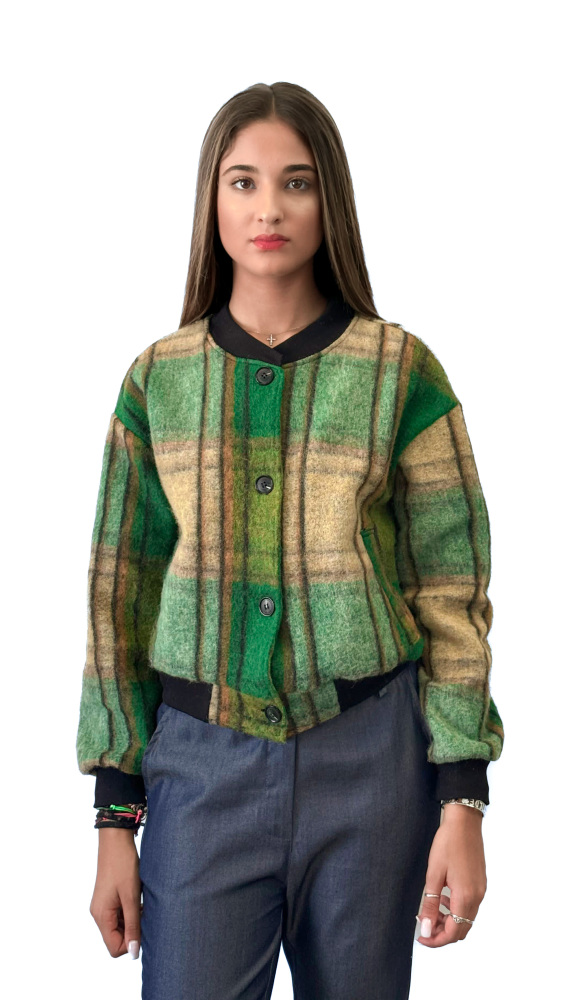 Checkered Wool Bomber
