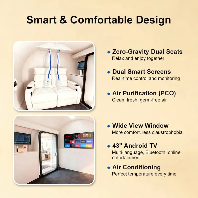 2.0ATA Dual-Person Hard Shell Sitting Type Hyperbaric Oxygen Chamber For Sports Recovery