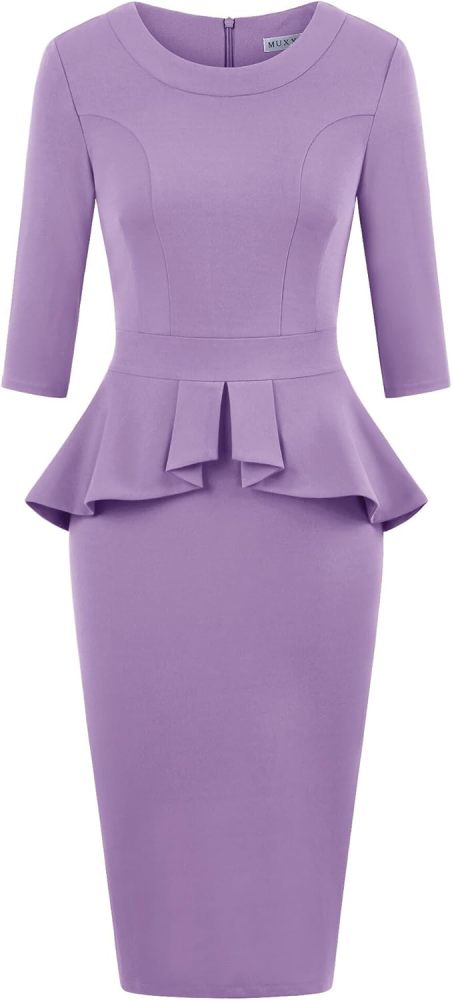 MUXXN Women's 1950s Vintage 3/4 Sleeves Ruffles Bodycon Flattering Casual Formal Pencil Dress