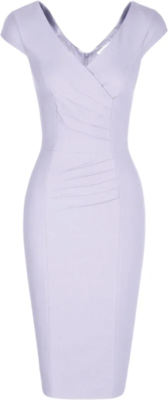 MUXXN Women's 1950's Vintage V Neck Ruched Sheath Formal Pencil Dress