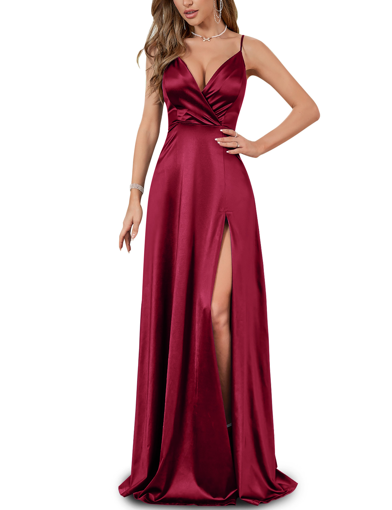 MUXXN Women's Charming Plunging V Neck Empire Waist Sexy Split Celebrity Cocktail Dress