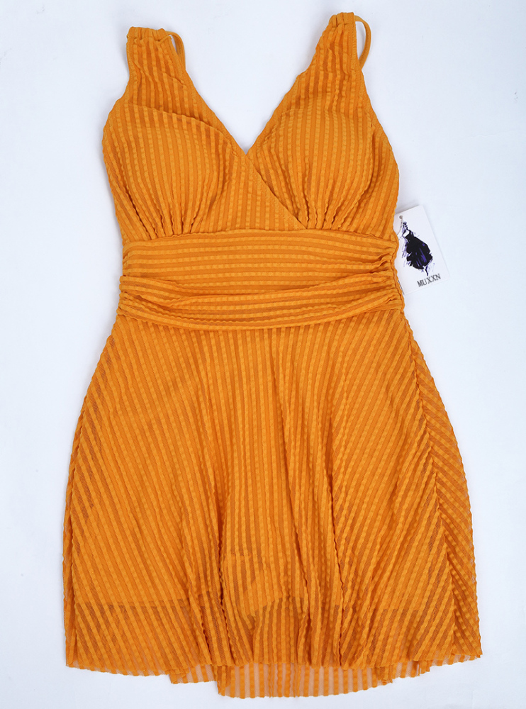 MUXXN Women's Elegant Crossover One Piece Swimdress Floral Skirted Swimsuit