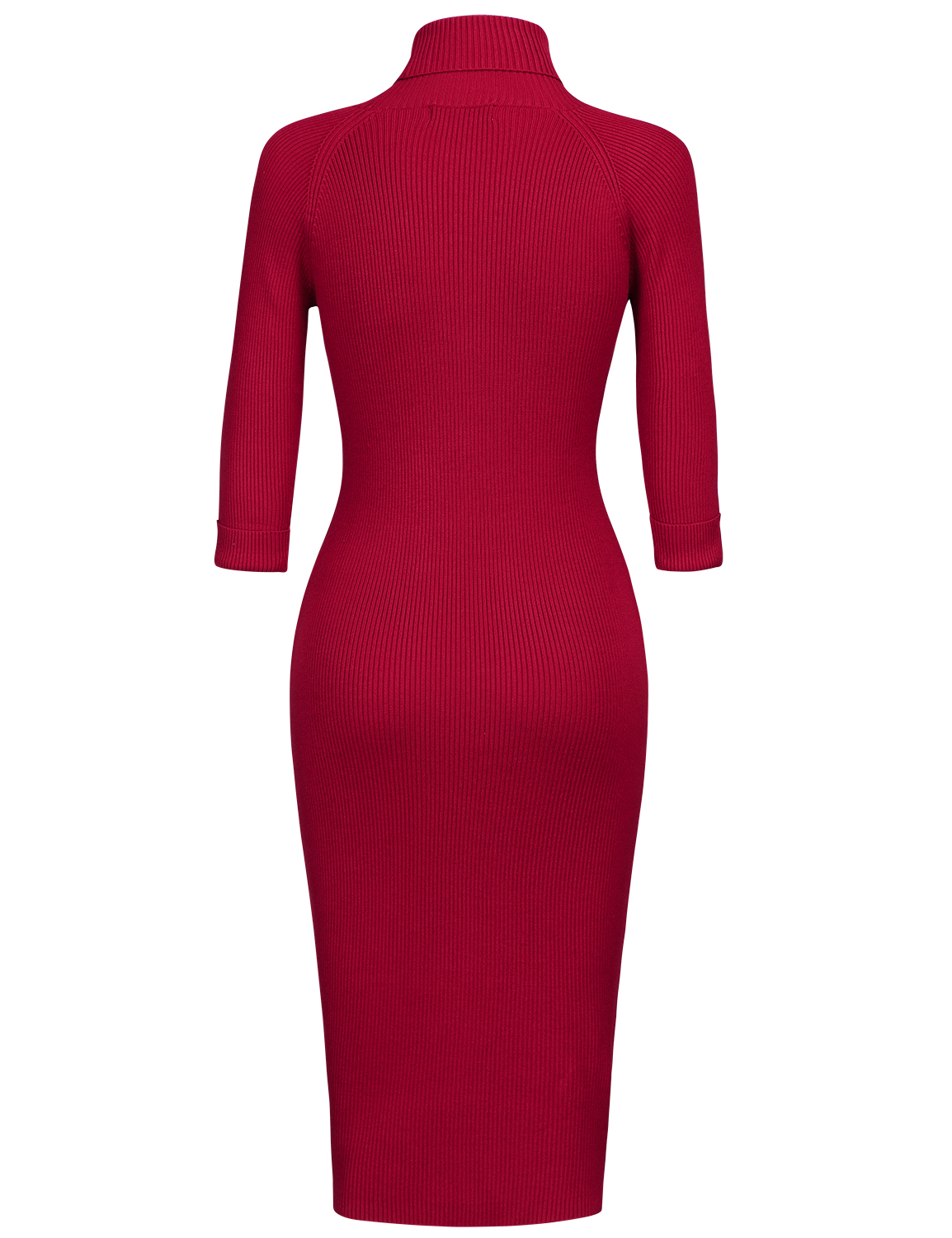 MUXXN Women's High Neck Long Sleeve Knit Casual Sheath Bodycon Midi Dress