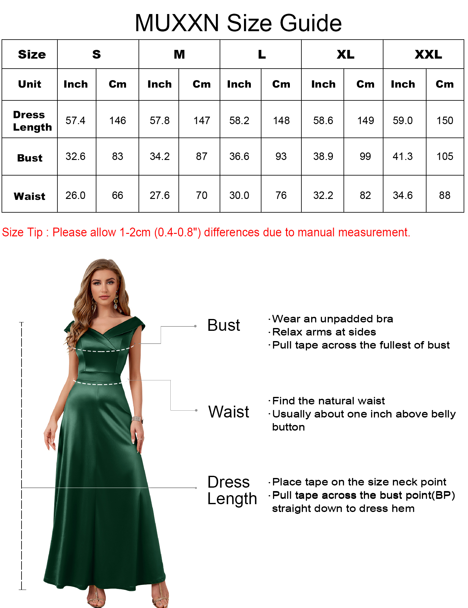 MUXXN Ladies Elegant Sweetheart Neckline Ankle Length Formal Anniversary Maxi Dress