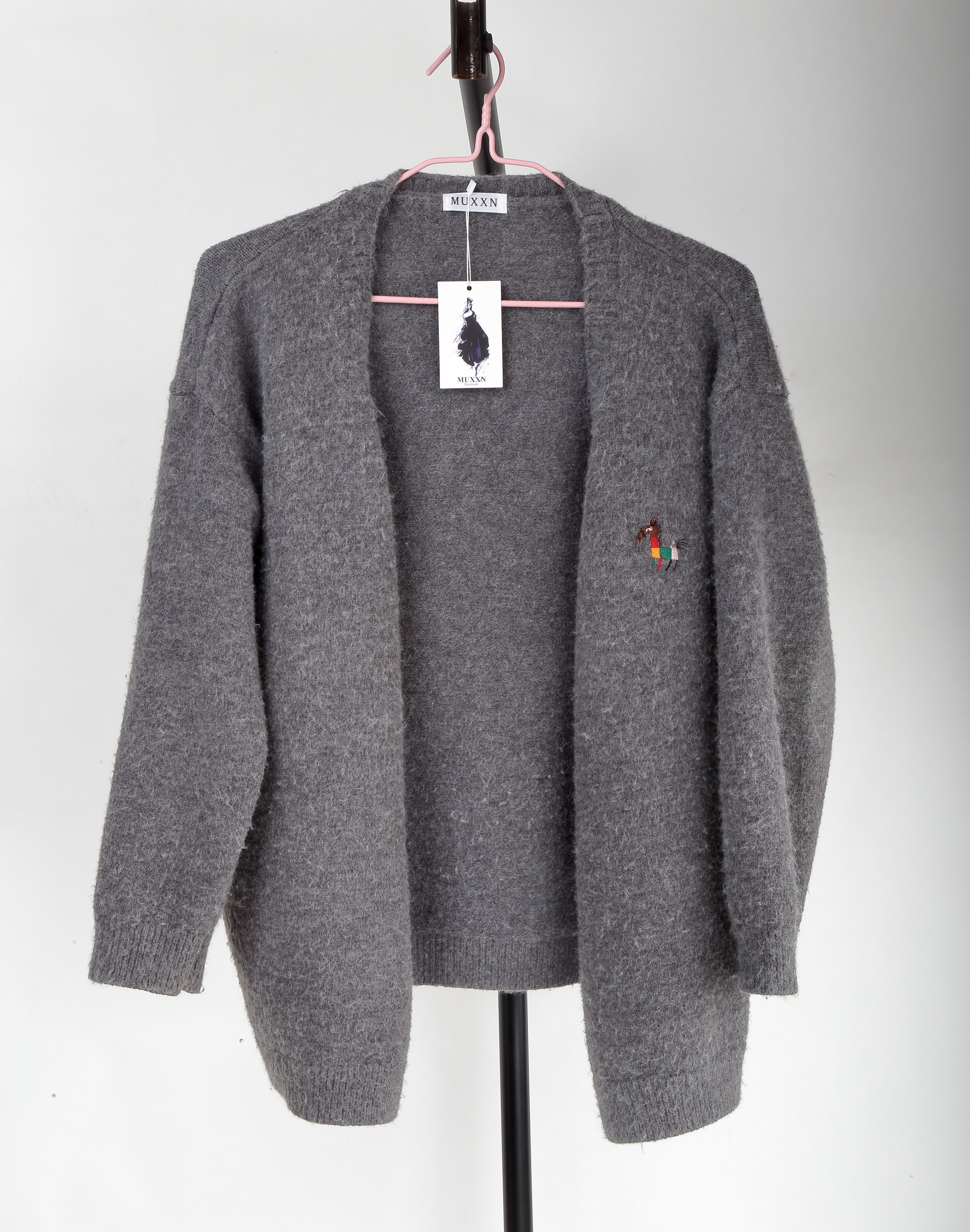 MUXXN Womens Classic Casual Coat Scoop Collar Open Front Wool Knitted Jacket