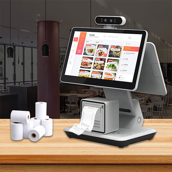 Hardware per punto vendita con stampante a doppio touch screen e tablet POS