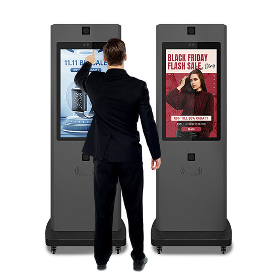 floor standing outdoor lcd digital signage kiosk display with wheel