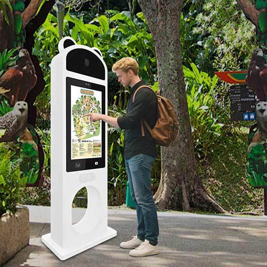 32" Panda-Shaped Outdoor AI Touchscreen Booth Interactive Advertising Kiosk
