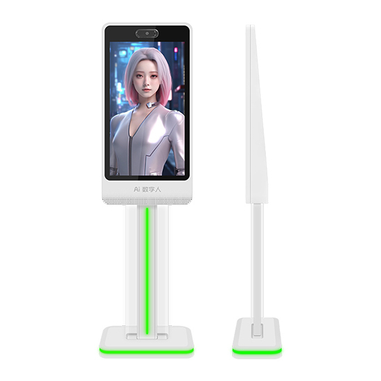 32-inch AI Interactive Digital Human Kiosk with LED-Lit Transparent Stand Design