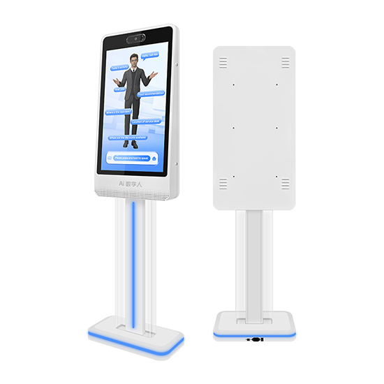32-inch AI Interactive Digital Human Kiosk with LED-Lit Transparent Stand Design