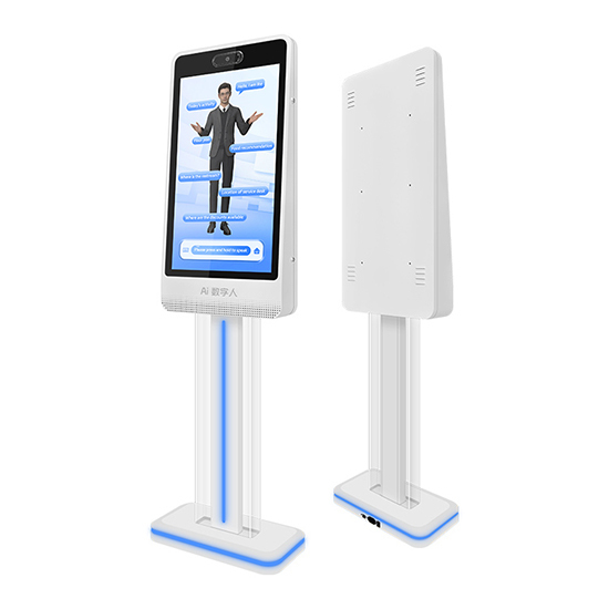 32-inch AI Interactive Digital Human Kiosk with LED-Lit Transparent Stand Design
