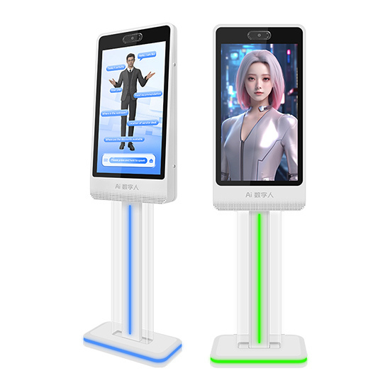 32-inch AI Interactive Digital Human Kiosk with LED-Lit Transparent Stand Design