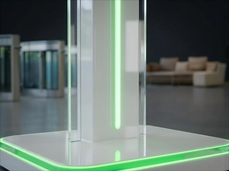 Internally illuminated acrylic base with smooth high-gloss finish