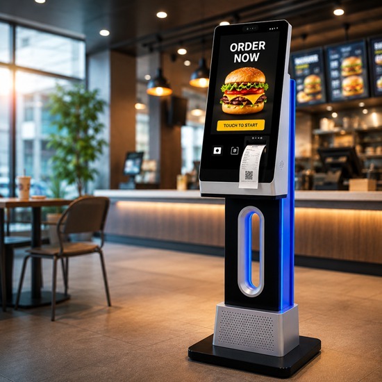 21.5 Inch Freestanding Interactive Self Service Kiosk with Hollow LED-Lit Design