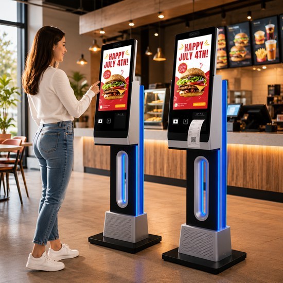 21.5 Inch Freestanding Interactive Self Service Kiosk with Hollow LED-Lit Design