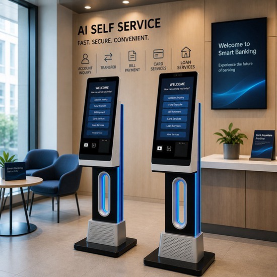 21.5 Inch Freestanding Interactive Self Service Kiosk with Hollow LED-Lit Design