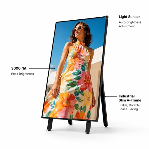 43" Foldable Digital Poster Advertising Sidewalk Sign with Auto Brightness Up to 3000 Nits