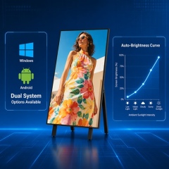43" Foldable Digital Poster Advertising Sidewalk Sign with Auto Brightness Up to 3000 Nits