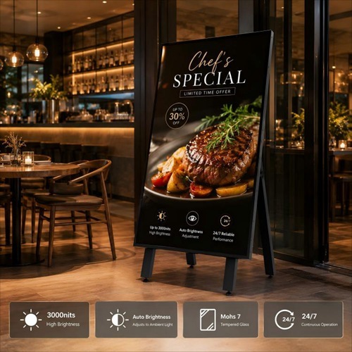 43" Foldable Digital Poster Advertising Sidewalk Sign with Auto Brightness Up to 3000 Nits