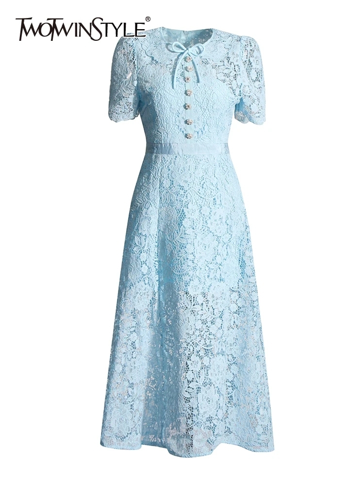 TWOTWINSTYLE Patchwork Buttons Hollow Out Slimming Women Dress