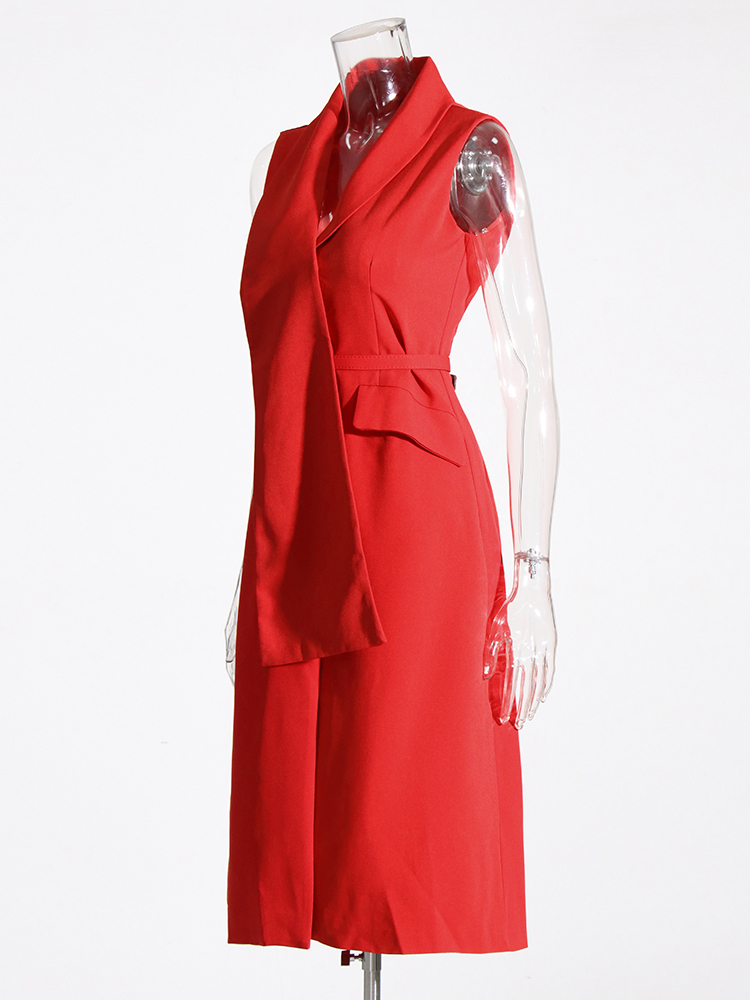 TWOTWINSTYLE Solid Minimalist Patchwork Belt Elegant Women Dress