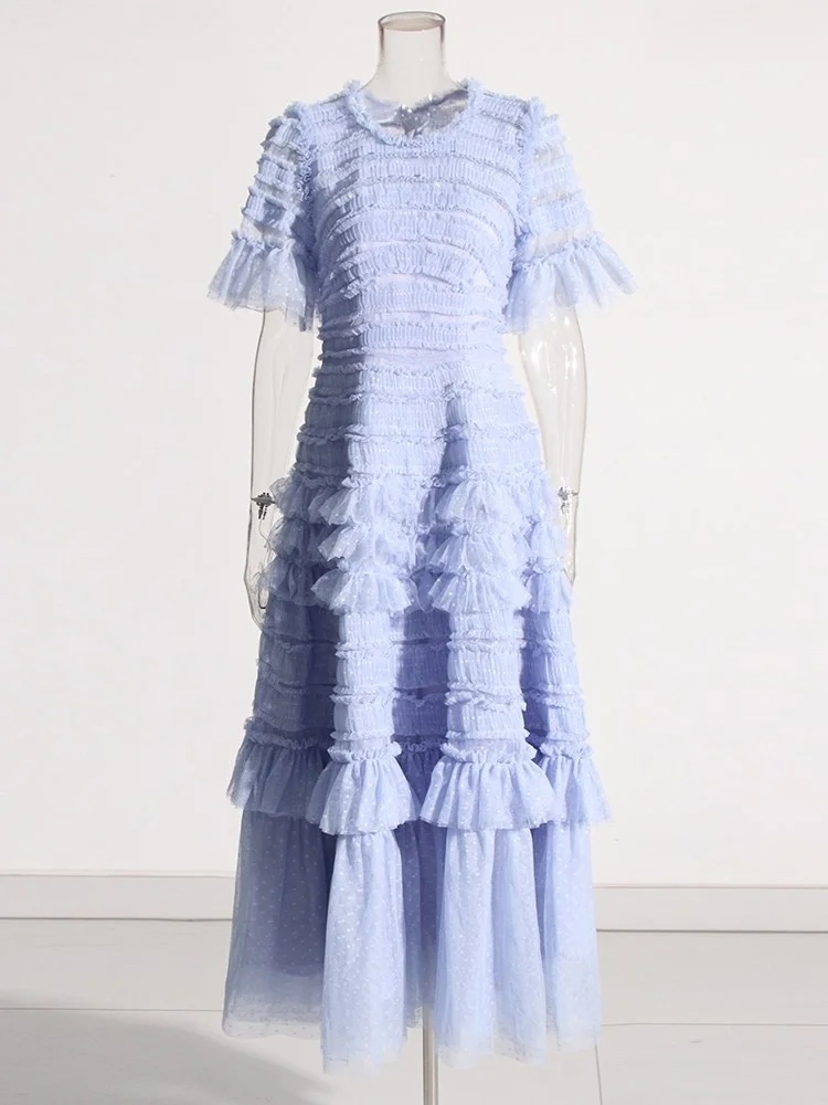 TWOTWINSTYLE Solid Patchwork Folds Minimalist Temperament Women Dress