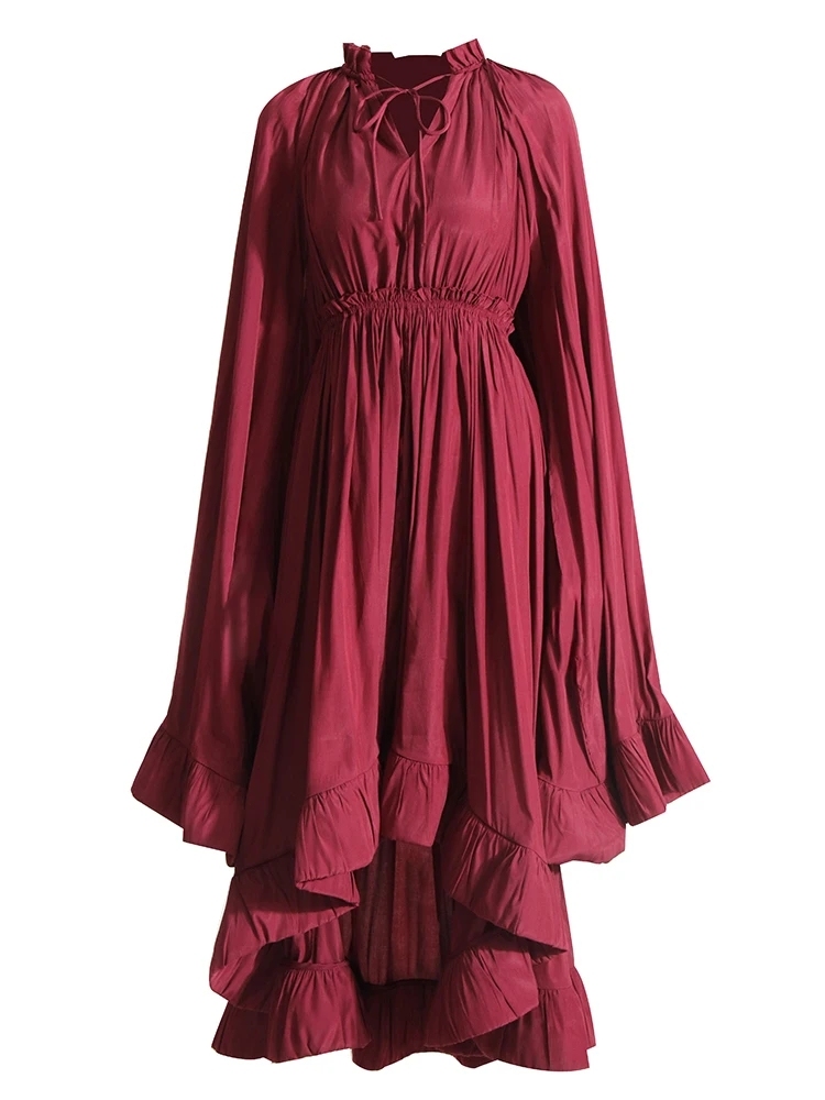 TWOTWINSTYLE Minimalist Patchwork Folds High Waist Women Dress