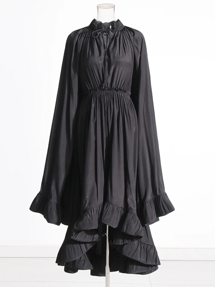 TWOTWINSTYLE Minimalist Patchwork Folds High Waist Women Dress