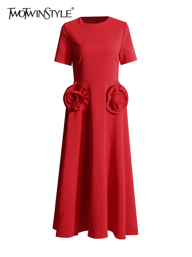 TWOTWINSTYLE Solid Patchwork Appliques Elegant  A Line Women Dress