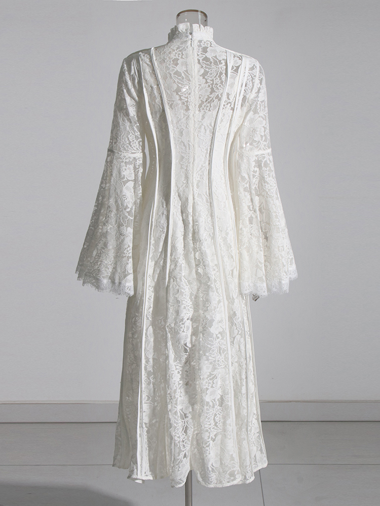 TWOTWINSTYLE Embroidery Chic Flare Sleeve Patchwork Lace Elegant Women Dress