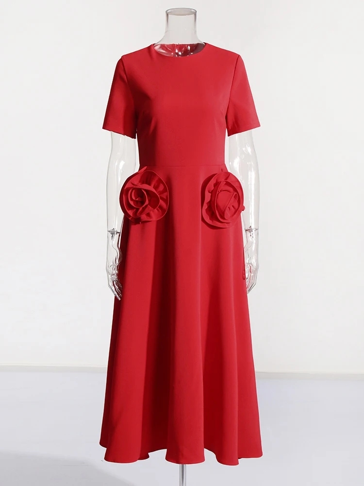 TWOTWINSTYLE Solid Patchwork Appliques Elegant  A Line Women Dress