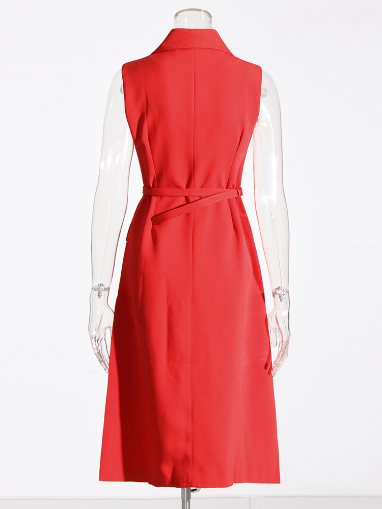 TWOTWINSTYLE Solid Minimalist Patchwork Belt Elegant Women Dress