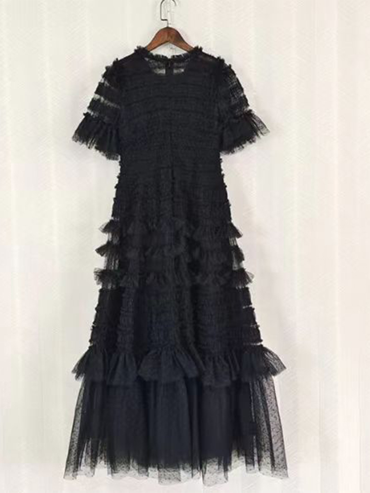 TWOTWINSTYLE Solid Patchwork Folds Minimalist Temperament Women Dress