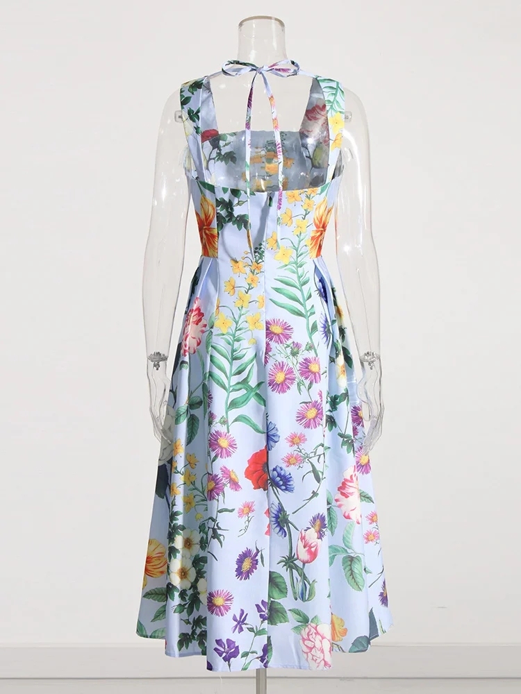 TWOTWINSTYLE Colorblock Printing Spliced Lace Up Slimming Summer Women Dress