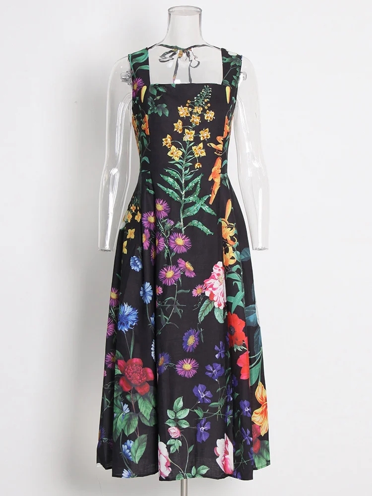 TWOTWINSTYLE Colorblock Printing Spliced Lace Up Slimming Summer Women Dress