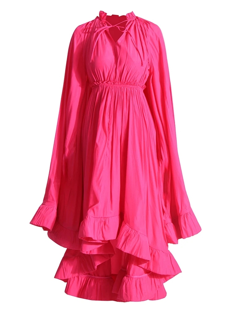 TWOTWINSTYLE Minimalist Patchwork Folds High Waist Women Dress