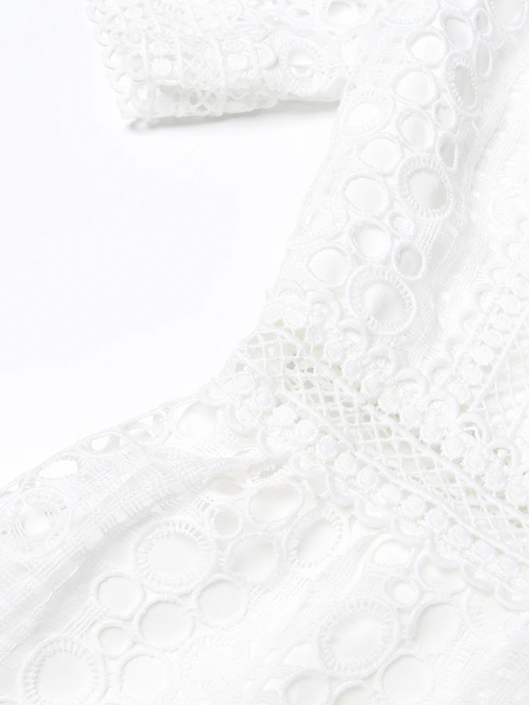 TWOTWINSTYLE Solid Vintage Embroidery Cut Out Elegant Women Dress