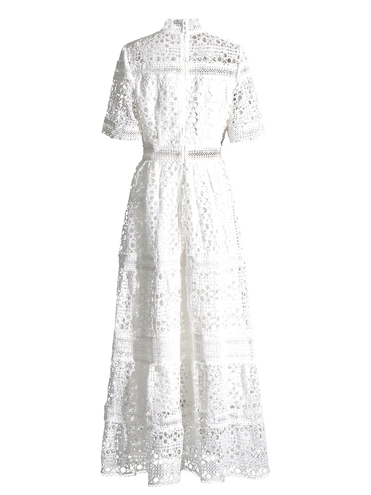 TWOTWINSTYLE Solid Vintage Embroidery Cut Out Elegant Women Dress