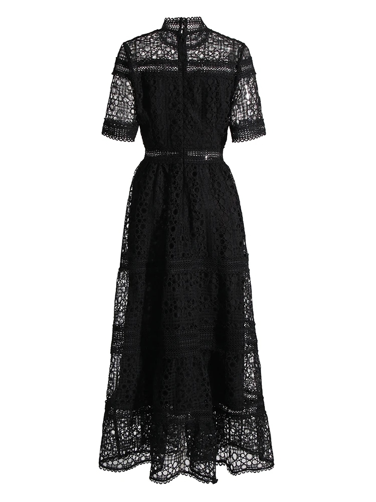 TWOTWINSTYLE Solid Vintage Embroidery Cut Out Elegant Women Dress