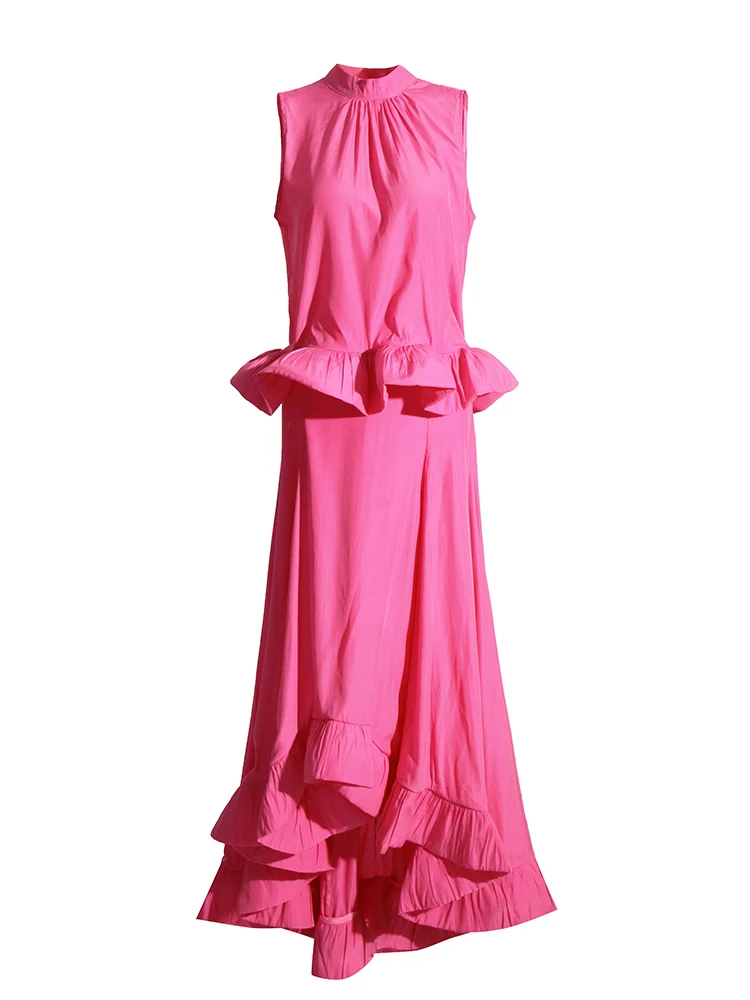 TWOTWINSTYLE Solid Elegant Patchwork Ruffles Women Formal Dresses