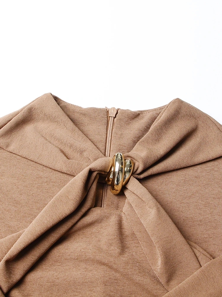 TWOTWINSTYLE Solid Hollow Out Minimalist Slimming Women Knitting Dress