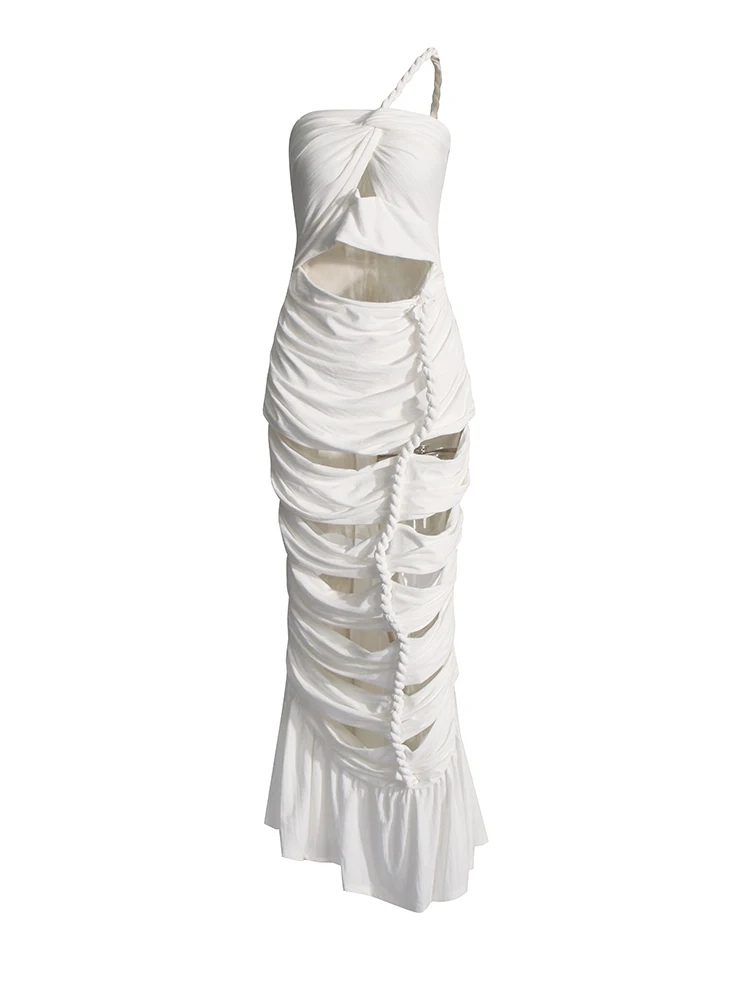 TWOTWINSTYLE Solid Patchwork Drawstring Hollow Out Slimming Sexy Women Dress