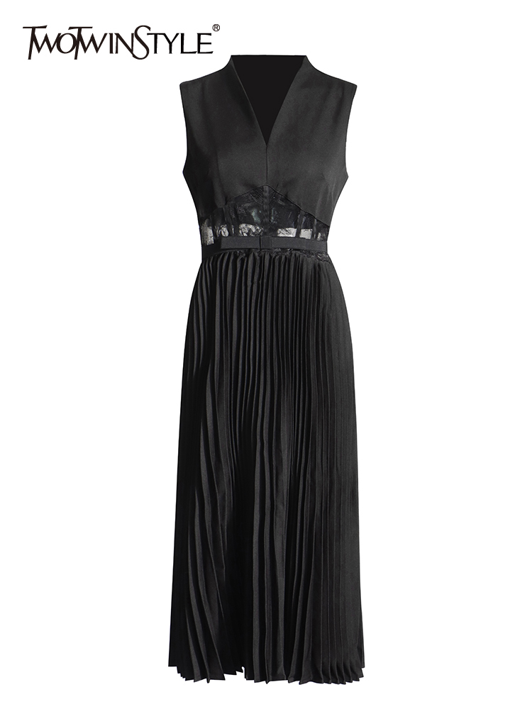 TWOTWINSTYLE Solid Sexy Patchwork Pleated Women Formal Dresses