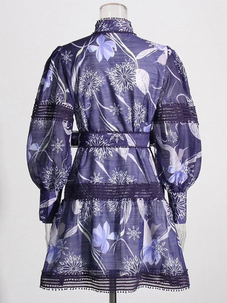TWOTWINSTYLE Slimming Patchwork Belt Lantern Sleeve Women A Line Dress