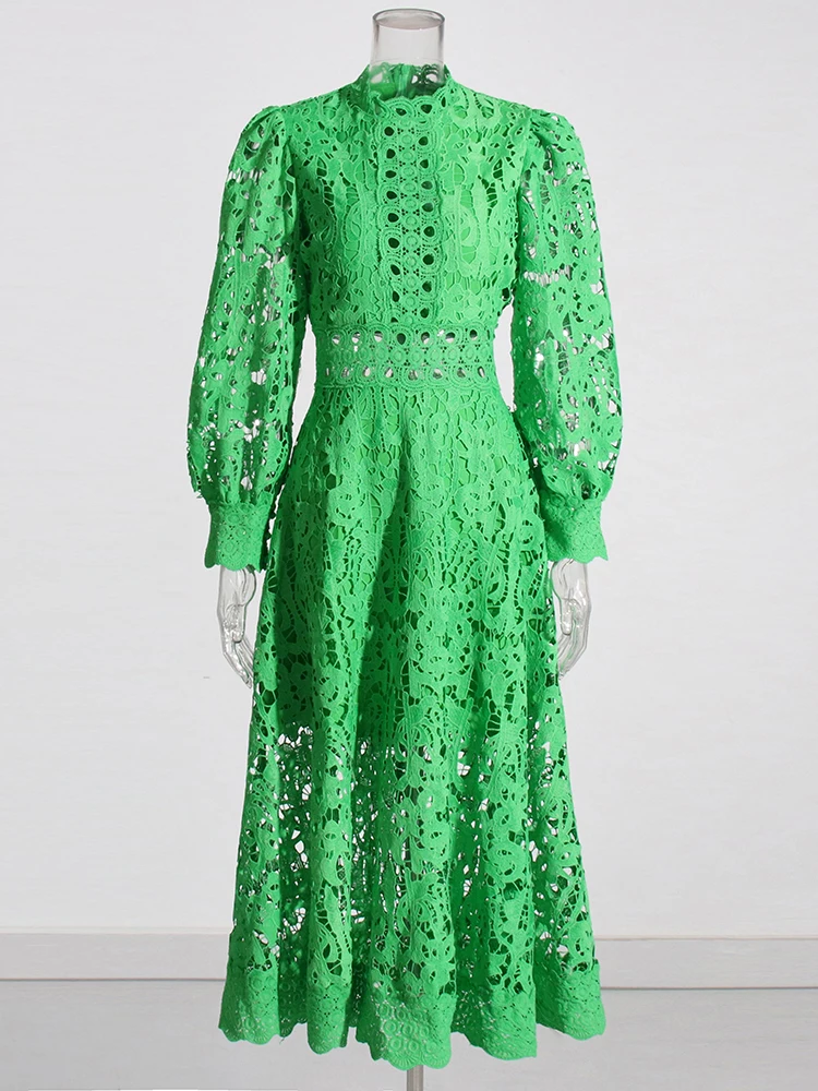 TWOTWINSTYLE Solid Temperament Hollow Out Embroidery Women Formal Dresses