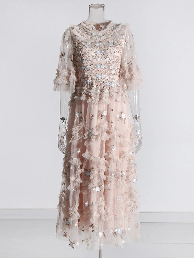 TWOTWINSTYLE Patchwork Sequins Flare Sleeve Temperament Women Dress