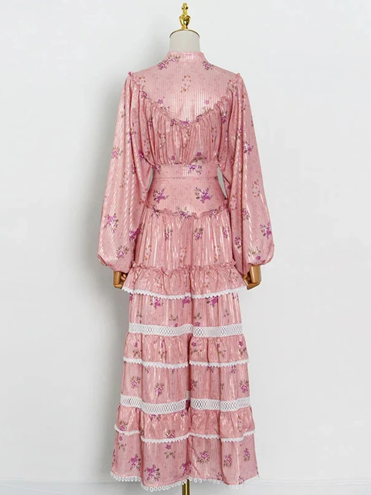 TWOTWINSTYLE Sweet Colorblock Printing Patchwork Lace Women Two Piece Sets