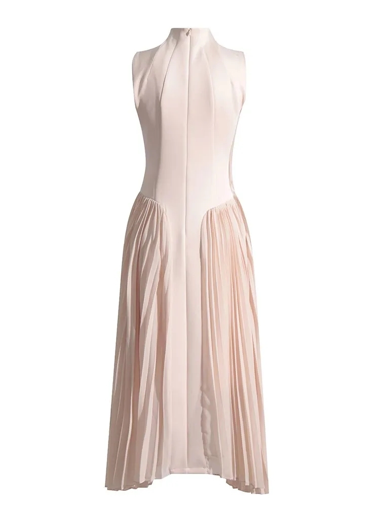 TWOTWINSTYLE Solid Patchwork Folds Slimming Minimalist Women Dress